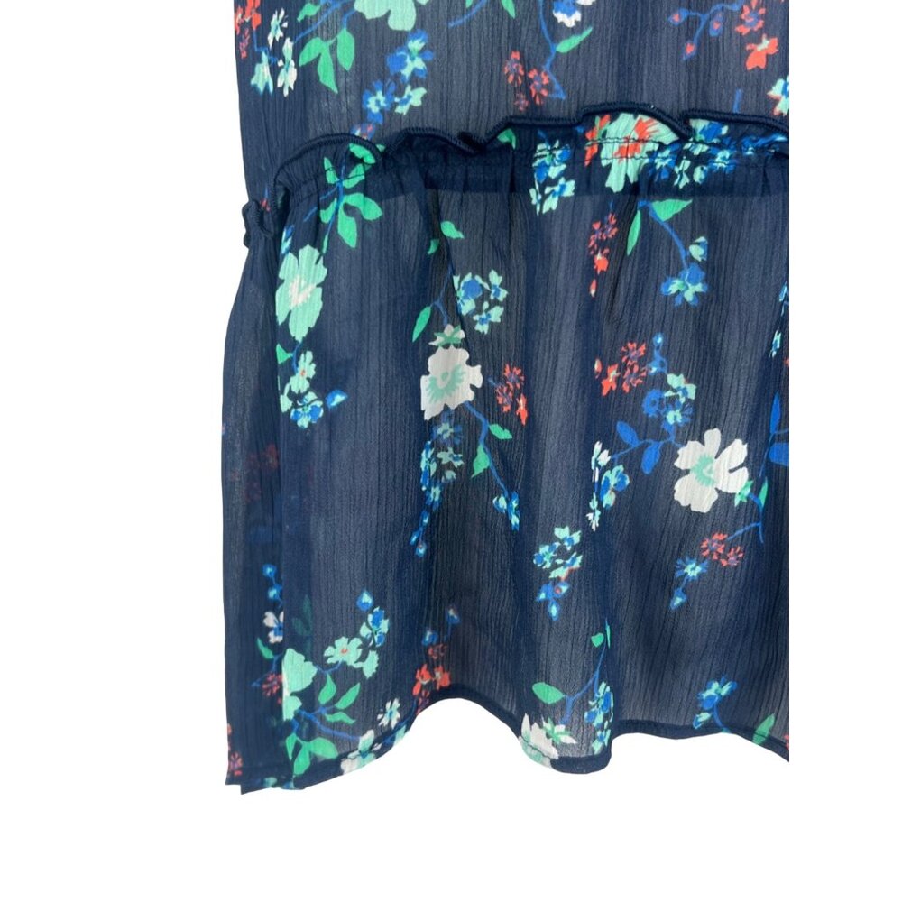 NWT Hollister Floral Blue Sleeveless Chiffon Semi-Sheer Peplum Top - Picture 3 of 10